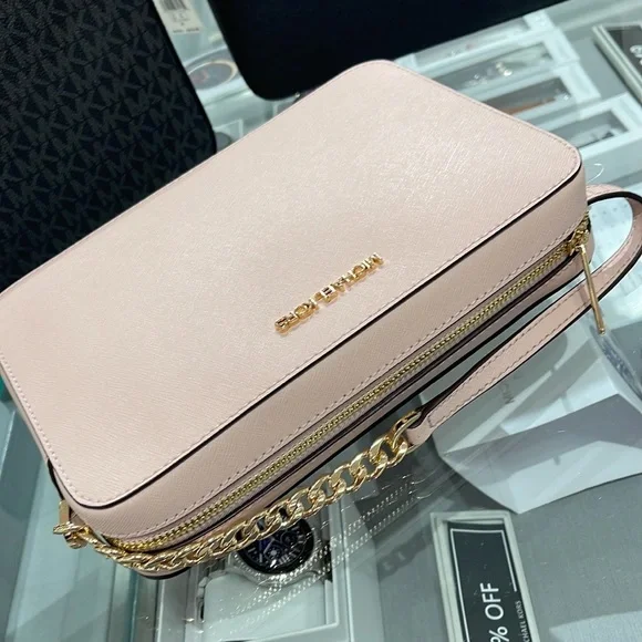 Michael Kors Jet Set Item Large East West Zip Crossbody Leather Powder Blush - Picture 9 of 16